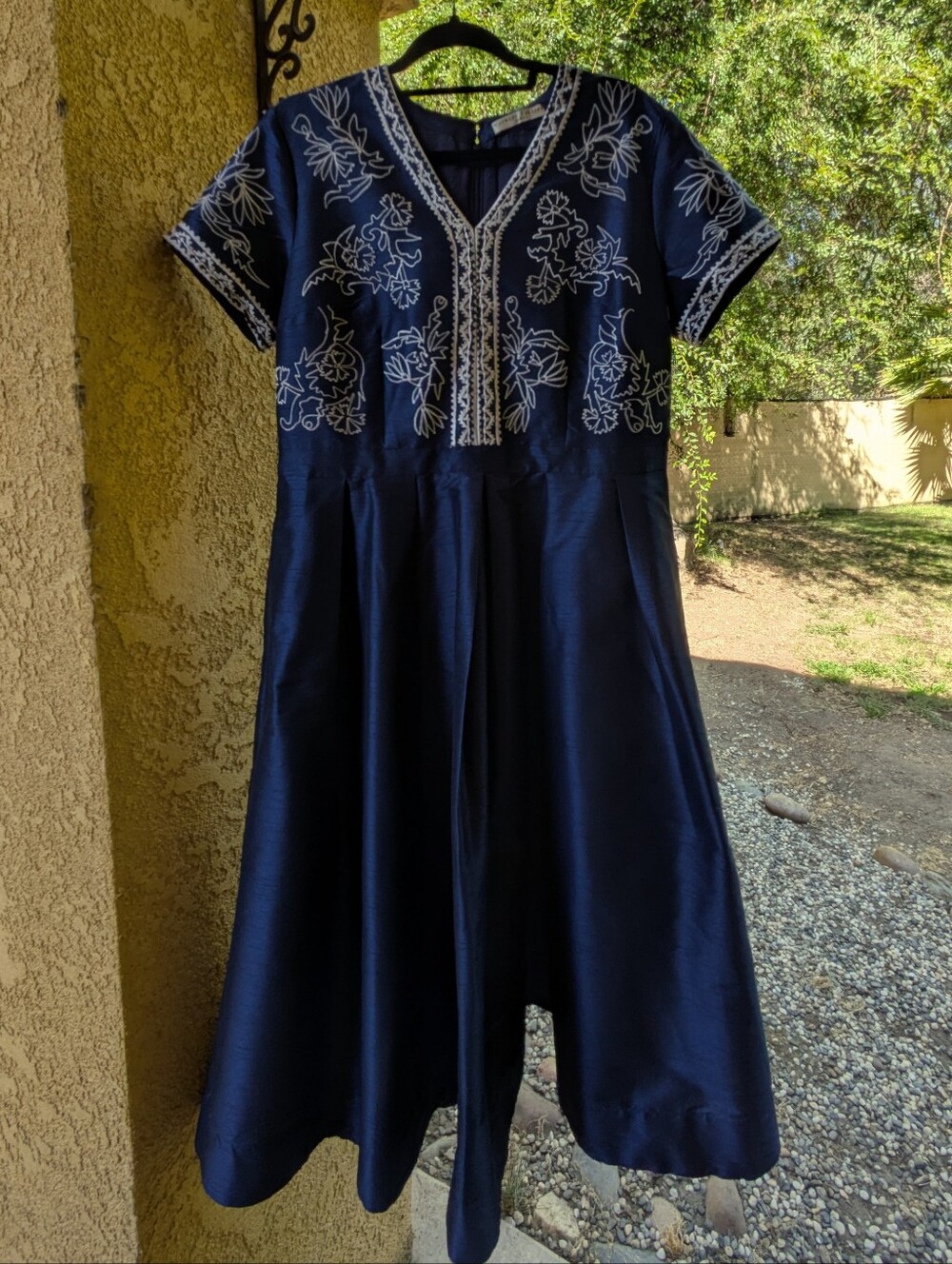 Navy Embroidered V-Neck Midi Dress By Wayward Fancies XL